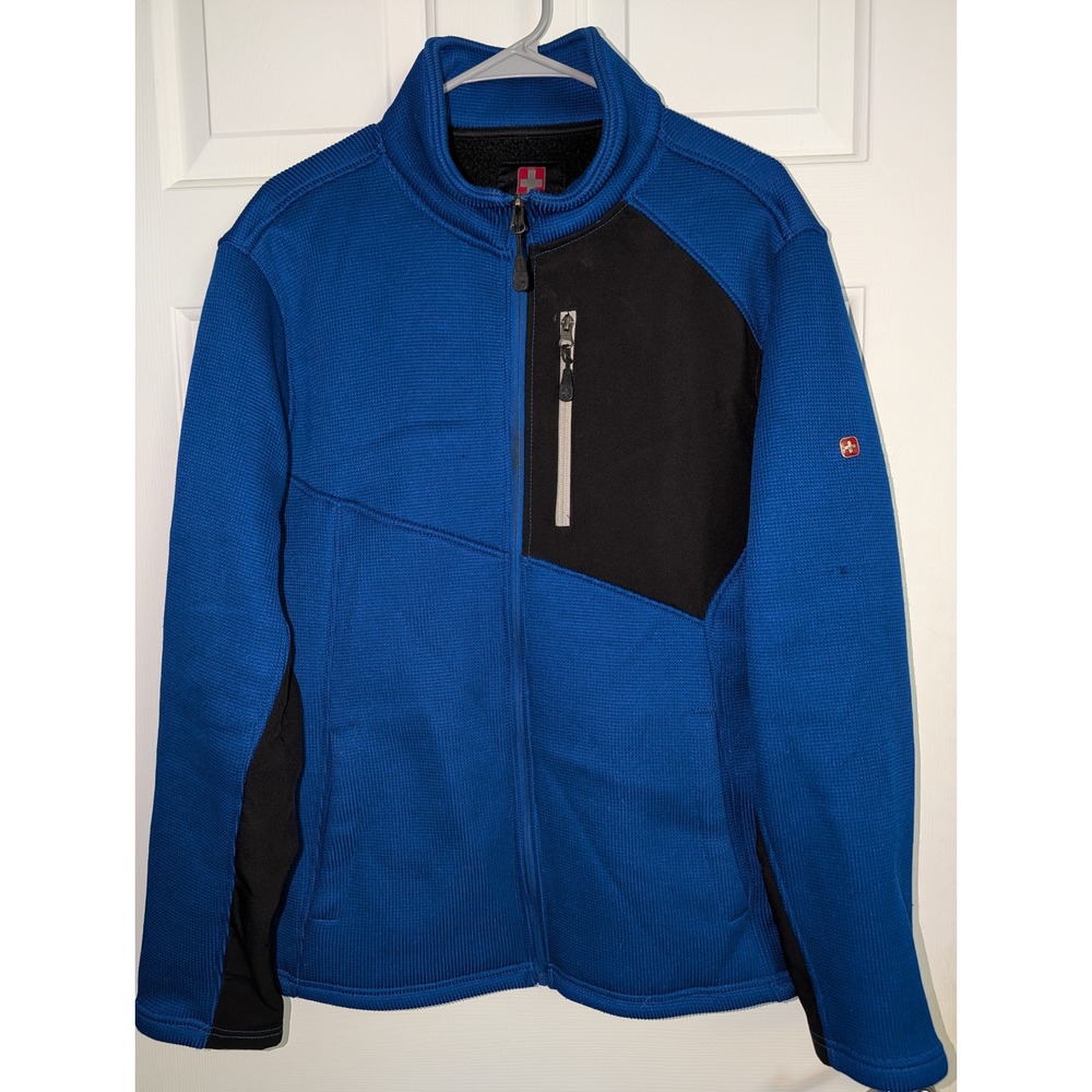 SwissTech Mens Full Zip Fleece Jacket Blue Black Colorblock Gorpcore Large